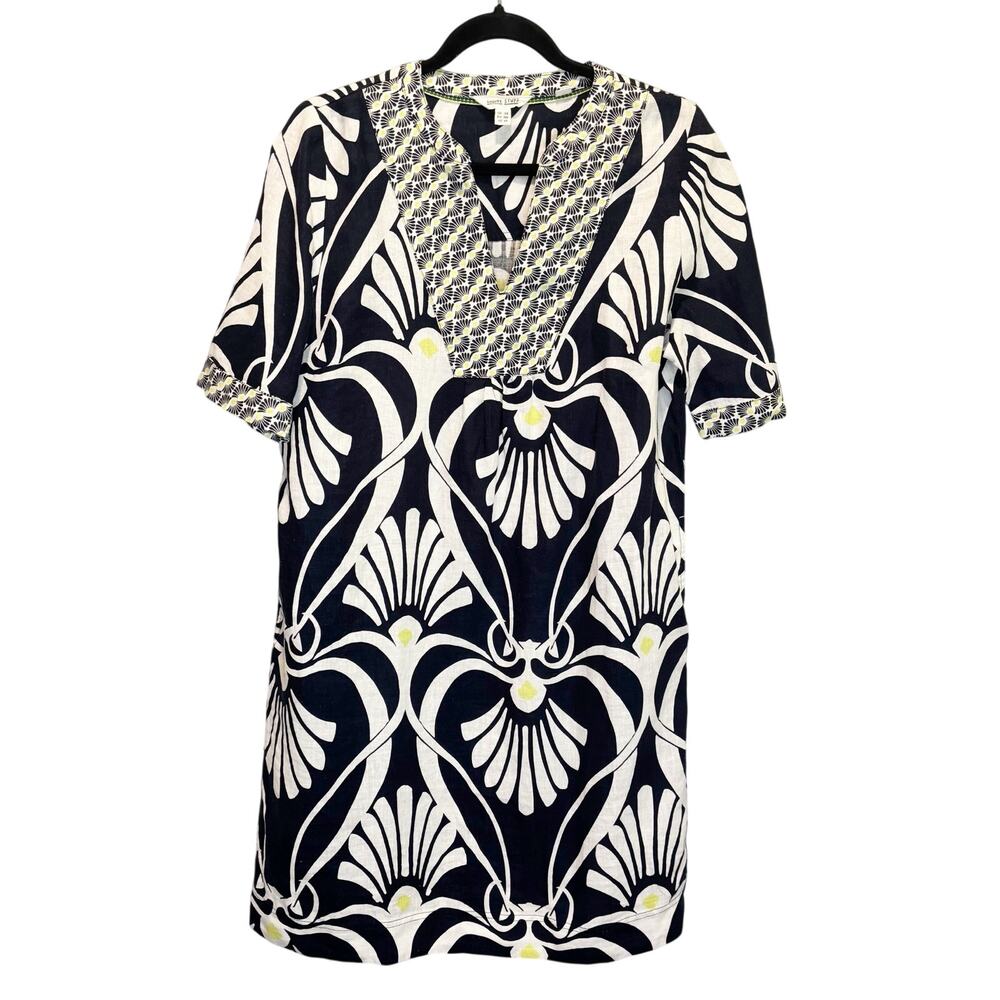 White Stuff Ash Linen Dress in Navy Print - size 6 Regular